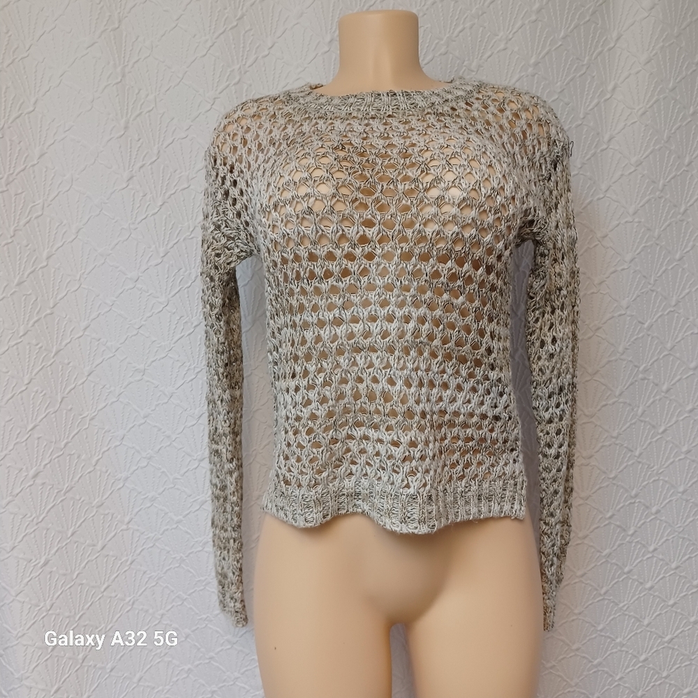 Eyelash Couture Women Size S Textured Knit in Cream and Brown